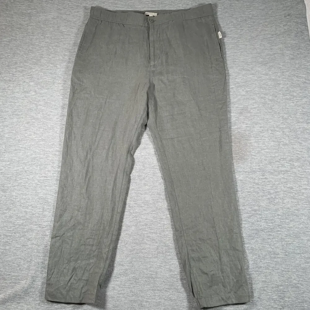 Onia Pants Mens XL Green Linen Viscose Elastic Waist Straight Leg Chino Casual